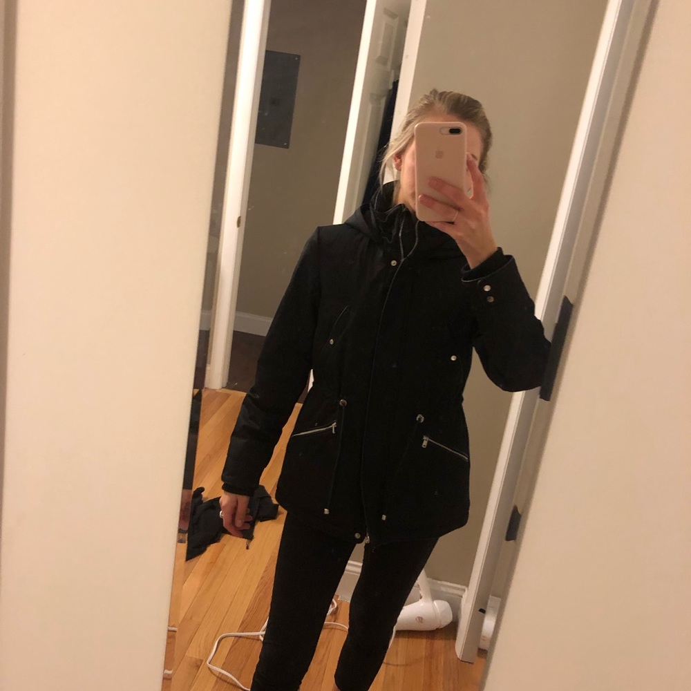 Zara mid length winter jacket black size xs